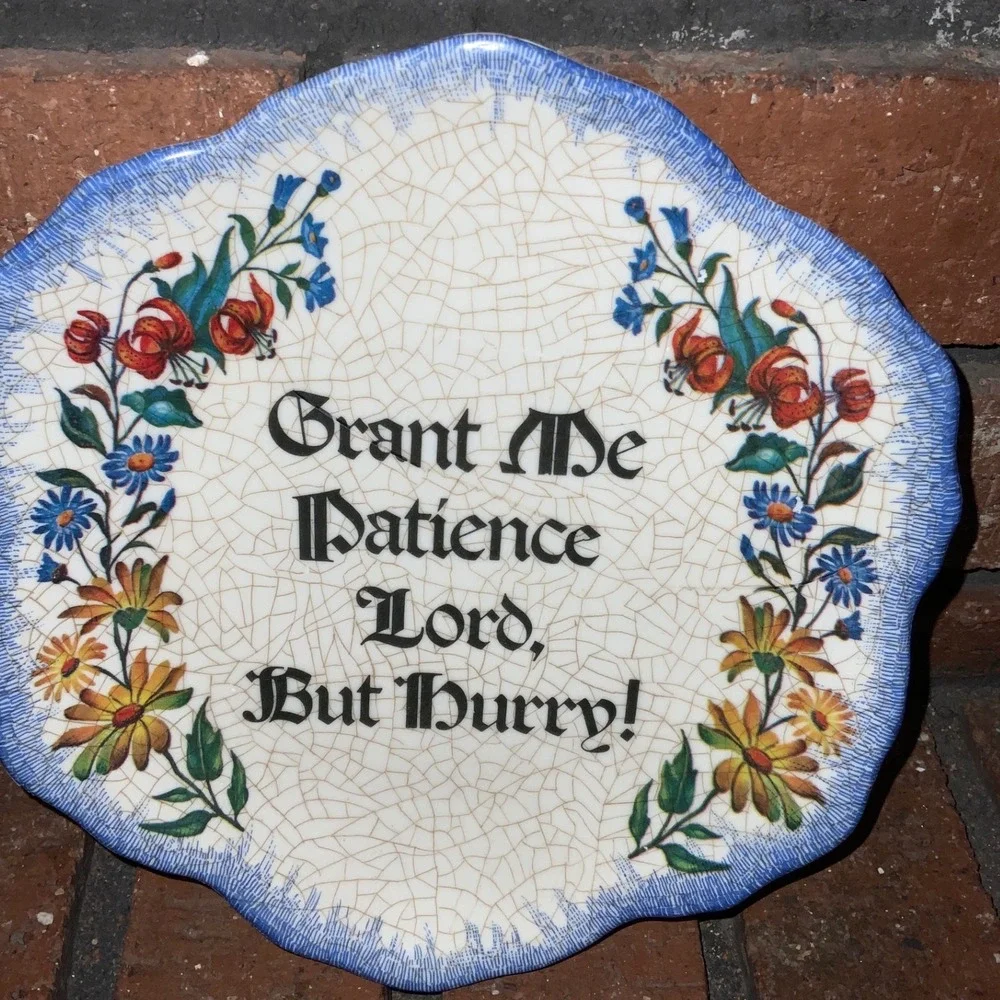 Lami Italy Vintage Ceramic Wall Plate Grant Me Patience Lord But Hurry Floral 7